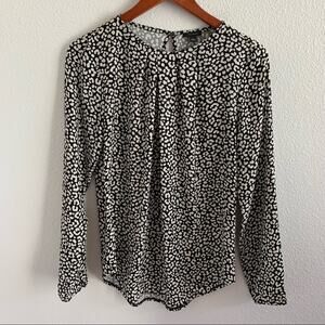 Ann Taylor Cheetah Pleaded Contrasting Fabric Long Sleeve Top Career Business S